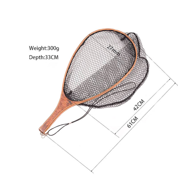 Hi End Fly Fishing Wooden Catch and Release Landing Net - Fly